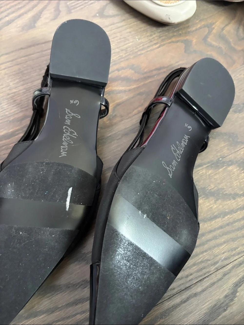 Sam Edelman Black Pointed Slingback Flats with Patent Toe